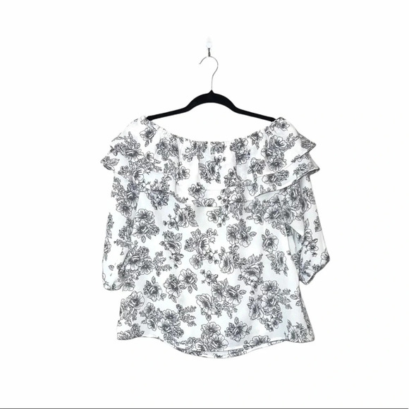 Maurices White & Black Floral Print Ruffle Off the Shoulder Top Medium Women’s - Picture 6 of 12